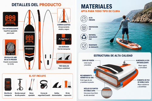 Tabla de Paddle Surf Hinchable 335 × 84 × 15 cm – Kit Completo
